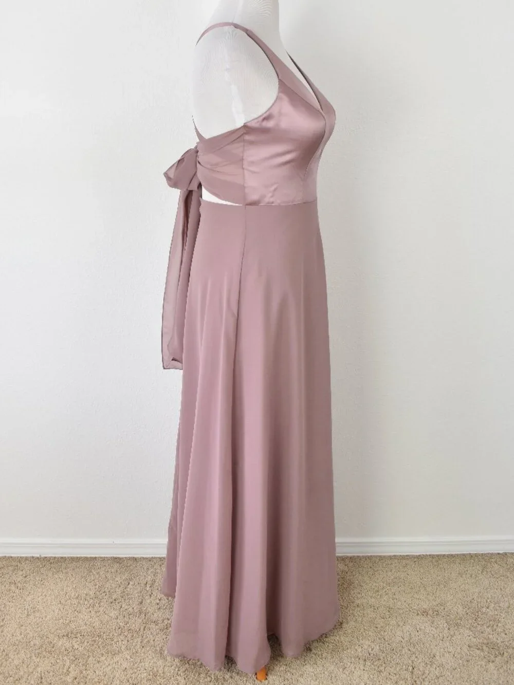 Sorella Vita 9318 Dusty Rose Satin and Chiffon Strappy V-Neck Formal Dress - 12 - Picture 7 of 9